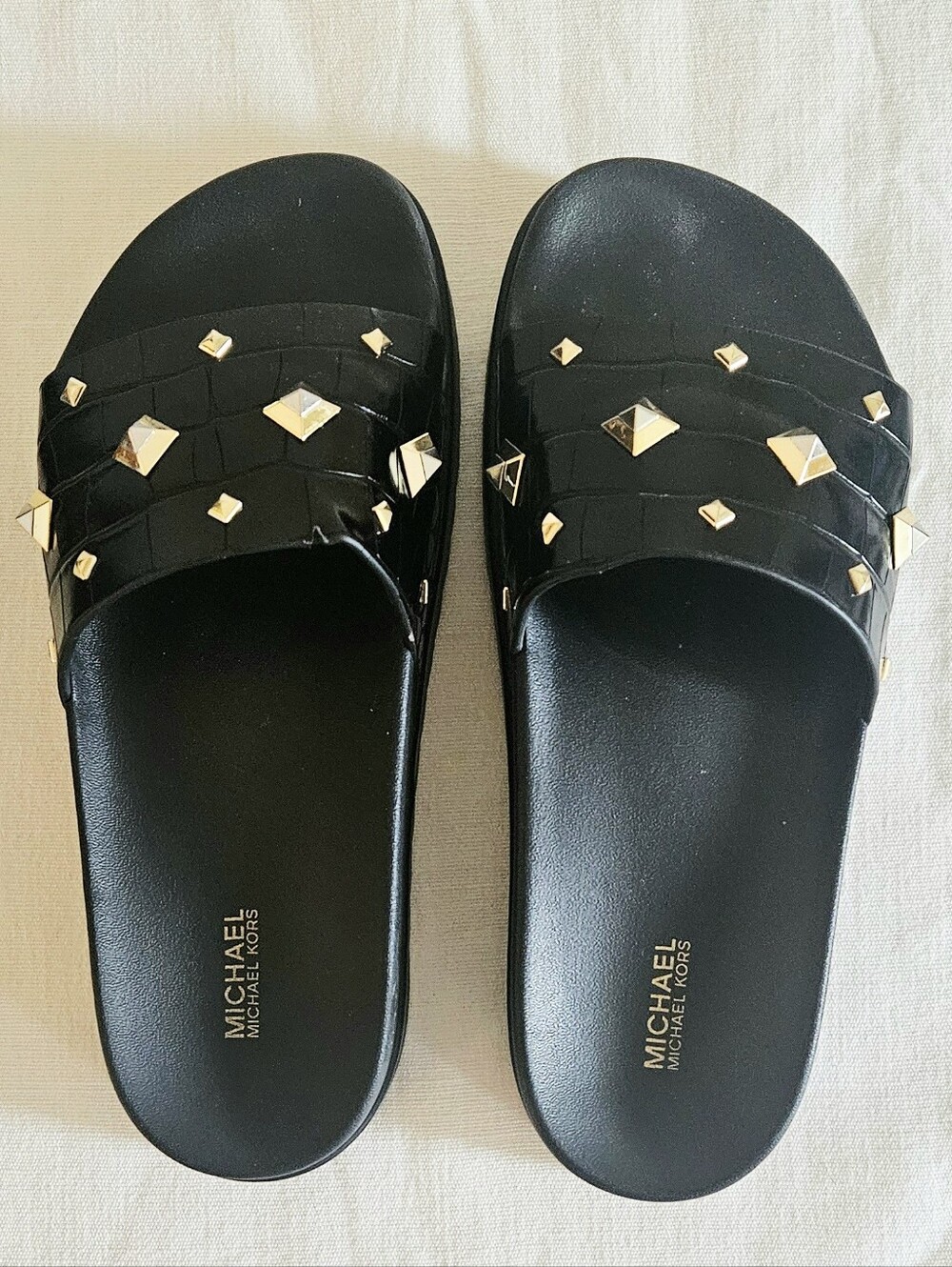 MICHAEL Michael Kors Women's Black Studded Slide Sandals